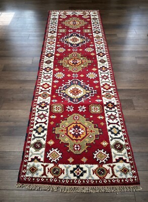Brand New Colorful Tribal Runner Handmade in India,Geometric Kazakh Design, 3x9