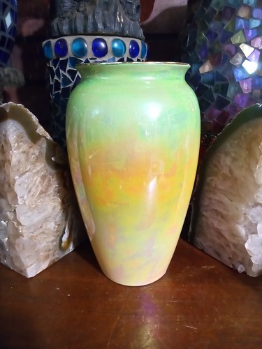 Jarrón de cerámica 8,5" iridiscente Royal Winton verde, amarillo, dorado de colección antiguo ¡Bonito! - Imagen 7 de 17