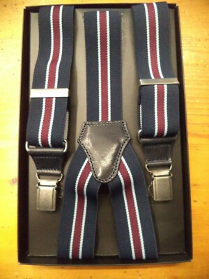 Hosenträger blau gestreift, himmlisch und mit Lederrand in 36 mm - 100% Made in Italy