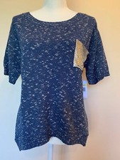 Nine West Vintage America Jeans Blue & White Short Sleeve Sweater NWT SZ Med