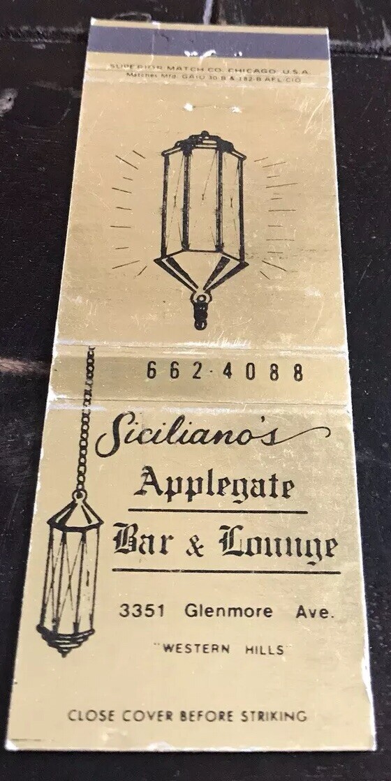 Matchbook Cover Siciliano’s Applegate Bar & Lounge Western Hills eBay