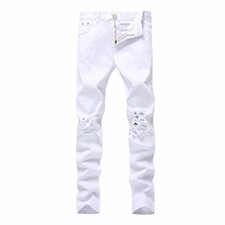 FASHIO Mens Denim Ripped Skinny Fit Stretch Slim Fit Biker Pants Destroyed Jeans