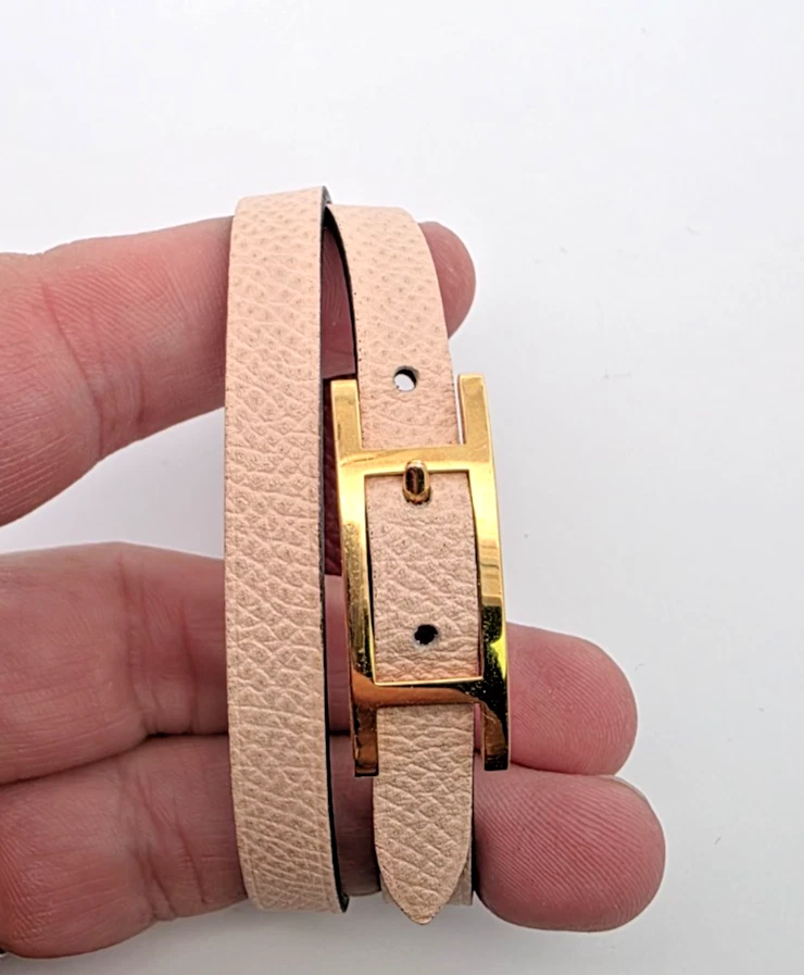 Pulsera reversible HERMES Behapi Double Tour hebilla color rojo/rosa y dorado Foto 3 de 4