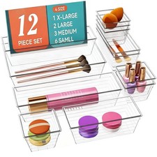 DCA 12 PCS Clear Plastic Drawer Organizer Set, 4 Sizes Makeup organizer, Vani...