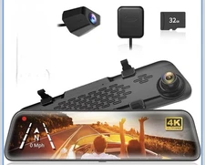 Wolfbox 4K 12" Dual Dash Cam G840S Car Rear Mirror View Backup Dual Camera