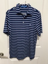 Southern Tide Men  s Polo - Blue W/ Red and White Stripes - Size Medium