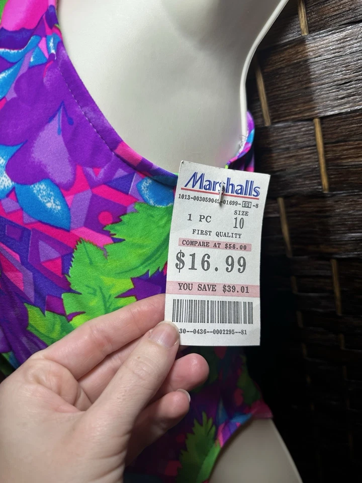 全新带标签 复古 90 年代 可能 JAG 霓虹拉链泳装 花卉连体裤 尺寸 10 阅读标签剪裁 — 第 3/4 张图片