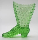 Fenton Green Hobnail Glass Boot Vase Tall Vintage 1980s Art Glass