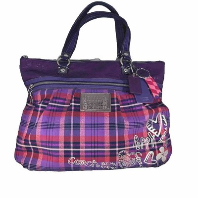 Coach Poppy Purple Plaid Tartan Tote Bag Purse – Vintage Patent