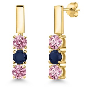 Authentic 1.60 Ct Pink Lab Grown Diamond Sapphire 18K Yellow Gold Plated Silver Earrings