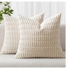 Pack of 2 Corduroy Decorative Throw Pillow Covers 18x18 Inch Soft Boho Striped P