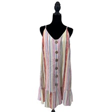 As U Wish Striped Sundress Womens Large Multicolor Excellent Ruffle Linen Blend