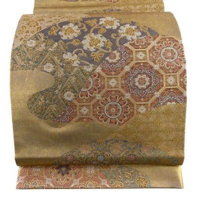 Japanese Kimono Fukuro Excellent bag obi Chinese pattern flower arabesque gold