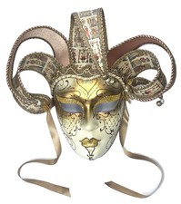 Genuine Made In Venice Gold Full Face Venetian Jester Tarot Card Mask Wall Decor