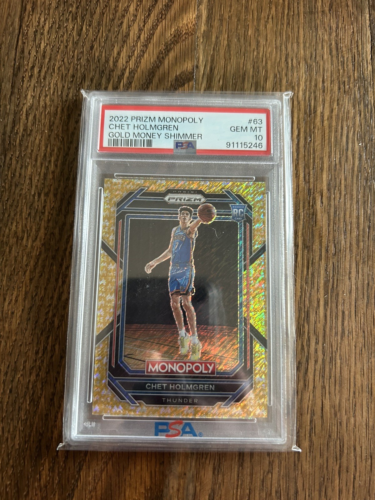 2022 Prizm Monopoly #63 Chet Holmgren Gold Money Shimmer /500 RC PSA 10 Thunder