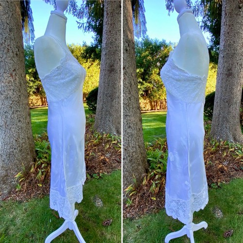 50er Jahre Braut Schlupfkleid weiß - S - Vintage Schlupfkleid - Satin - Spitze - Bild 14 von 17