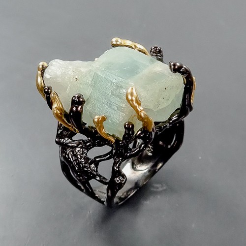 Rough 40 ct Natural Aquamarine Ring 925 Sterling Silver Size 9.5 /R404607