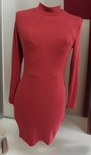 Red Ribbed Knit Dress Women’s Size Small Long Sleeve Stretch Turtleneck NEW