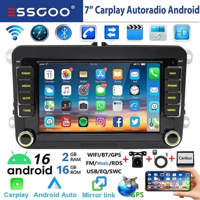 7'' Apple Carplay Android 16 Autoradio GPS Navi Für 2 DIN VW GOLF 5 6 Passat Polo
