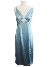 Cottagecore Slip Dress Lulus Dress Sz M Aqua Blue Satin Front Slit Sleeveless