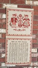 Cotton Linen Calendar Wall Hanging 1989 VTG Folk Art Theme Austrian