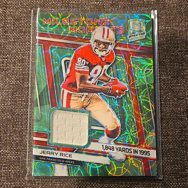 Panini 2019 Spectra Football Jerry Rice 49ers Milestone Moments Neon Green /50