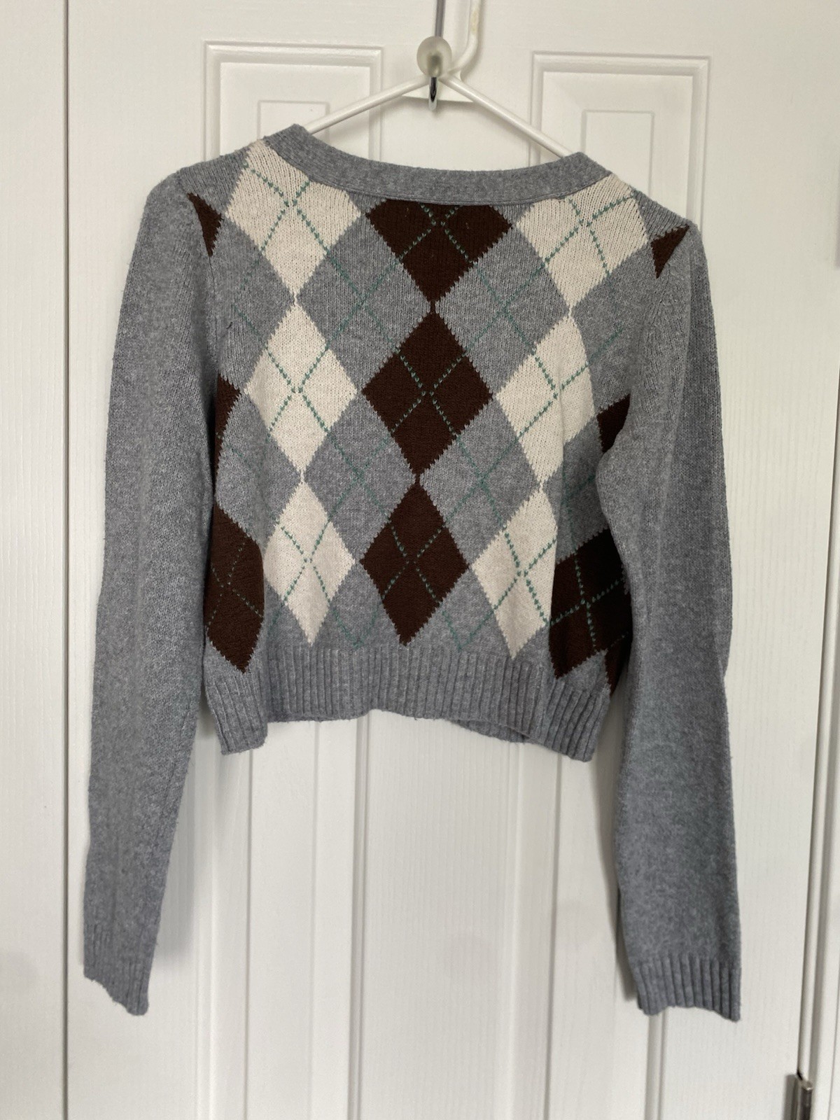 American Eagle Argyle Button Up Cropped Cardigan … - image 1