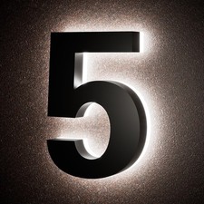 6 Inch Backlit House Numbers for Outside, Stainless Steel, LED Illuminated Ho...