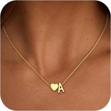 Christmas Gifts for Grandkids Teens Girls - 18K Gold Plated Heart Initial A.