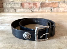 VTG Harley Davidson Studded Metal Skull Black Leather Belt - Size 38