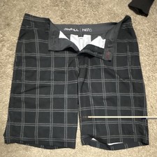 O'Neill Men's Hybrid Plaid Chino Shorts Black/Gray Flat Front Button Pockets