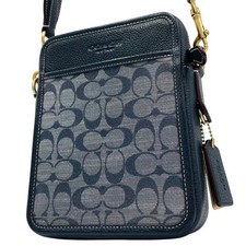 COACH CG996 Signature Canvas Leather Shoulder Bag Navy Blue Women Pre-owned