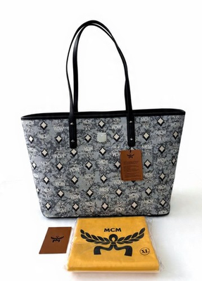 #ad NWT MCM Aren Denim Shoulder Tote Bag Gray $384.00