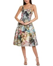 Tahari ASL Pink Multi Embellished A-Line Midi Dress Size 8 $259