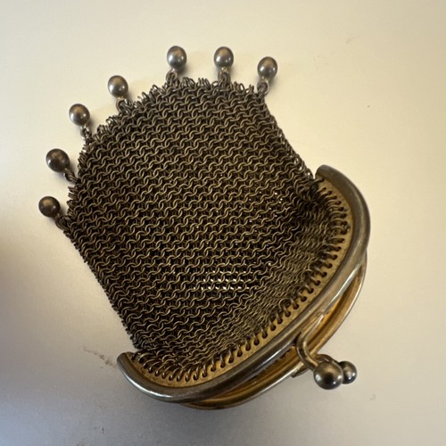 Victorian Bronze Metal Mesh Coin Purse with Ball Clasp Original