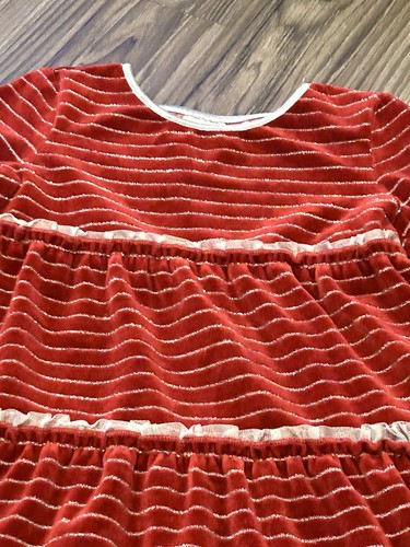 Hanna Andersson Girls Red Velvet Dress Size 120 (6) Striped Holiday Tiered - Picture 2 of 7
