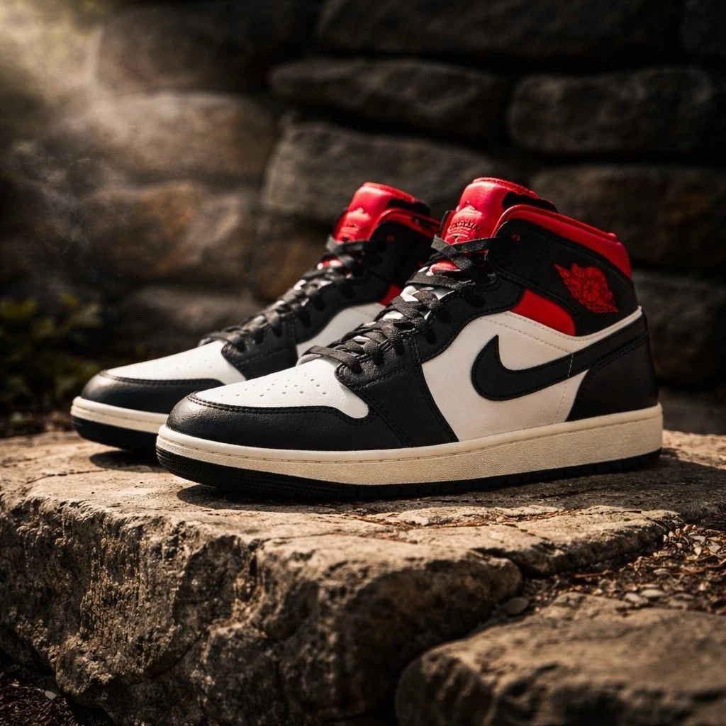 Jordan 1 Mid Black Sail Gym Red W for sale | eBay
