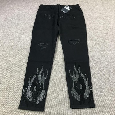 ウェア guapi overseaz rhinestone GVAPI Overseaz Jeans Mens 34 Flame Rhinestone Distressed Limited