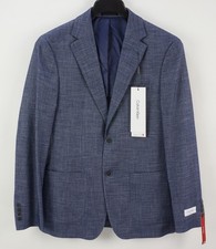  295 Calvin Klein Mariano Sharkskin Blue Soft Stretch Slim Sport Coat Mens 38R