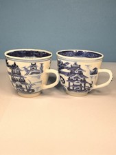Pair of Chinese Blue & White Porcelain Cups – Four Character Mark – Pagoda