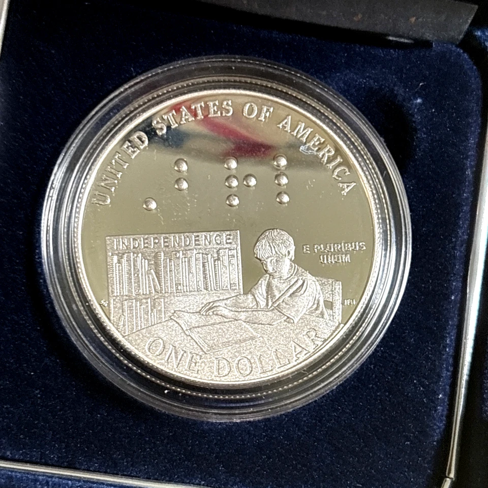 2009 P Louis Braille Bicentennial Silver Dollar Proof COA & OGP - Image 3 of 4