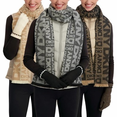 DKNY Ladies 2 Piece Scarf and Glove Set One Size In 3 Colours New