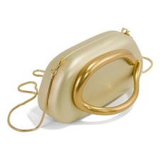 Elegant Women's Evening Handbag Detachable Chain Trendy Metal Arc Handle Gold