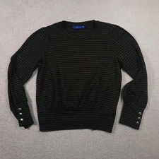 Apt 9 Long Sleeve Black & Gold Stripes Banded Knit Shirt Womens Large