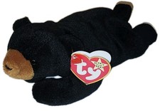 CT Ty Beanie Baby - BLACKIE the Black Bear 8.5" MINT with CREASED  FADED TAG