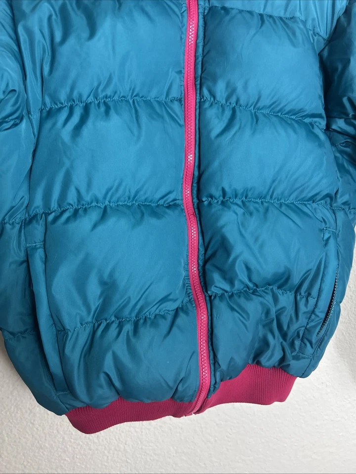 复古 Columbia Youth XL 18-20 双面羽绒夹克粉色绿色全 Z — 第 4/4 张图片