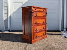 Antique Victorian Walnut & Burl Dresser, Teardrop Pulls, Side-Locking Chest, Key