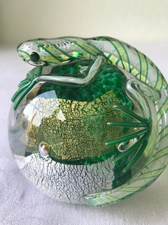 Vintage TWISTS Selkirk Art Glass Lizard Paperweight Signed MH (Michael J Hunter)