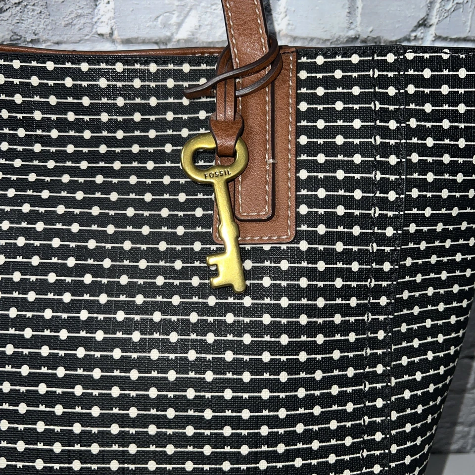 Bolso de Mano Fossil Rachel Grande TZ Top Cremallera Negro Blanco Rayas/Puntos ✅ Excelente Foto 3 de 4