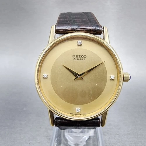 Seiko Watch Men 33mm Gold Dial Gold Tone Round 2620-0249 New Battery VTG